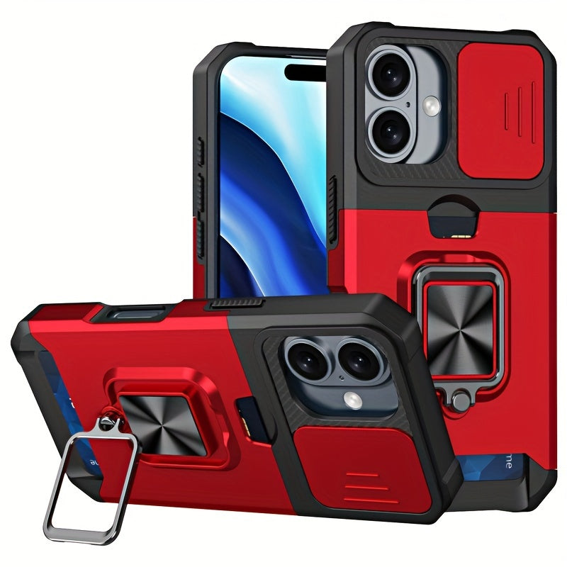 Shockproof Hard Phone Case With Metal Stand And Card Slot