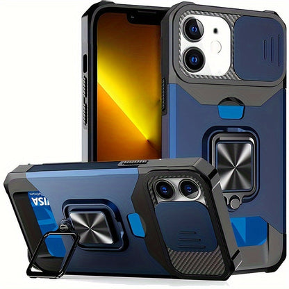 Shockproof Hard Phone Case With Metal Stand And Card Slot