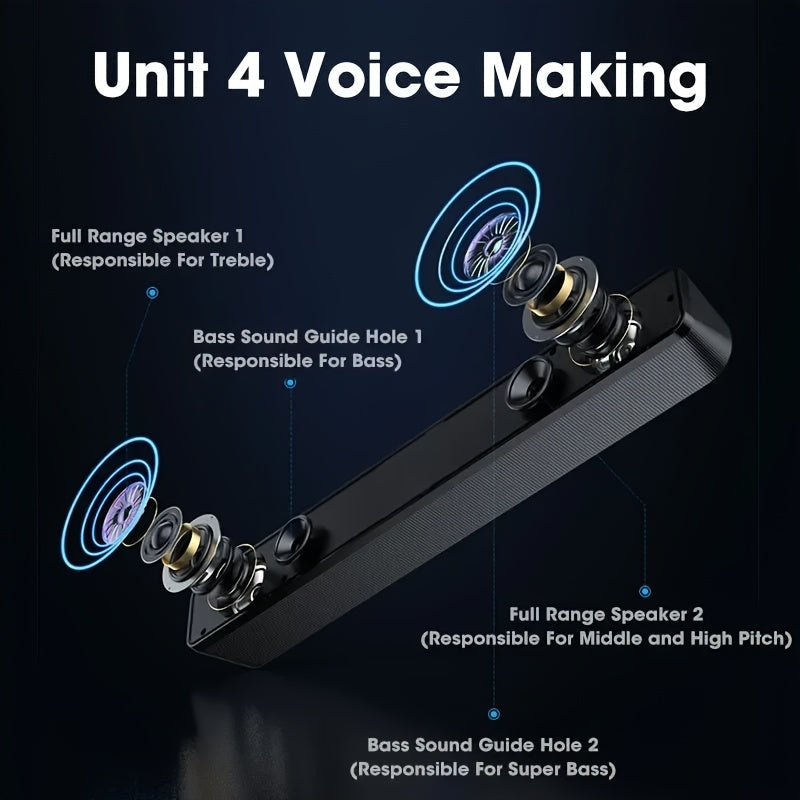 Compact Desktop Speaker with USB Power, Stereo Sound, and Blue LED Lights - Ideal for Computers