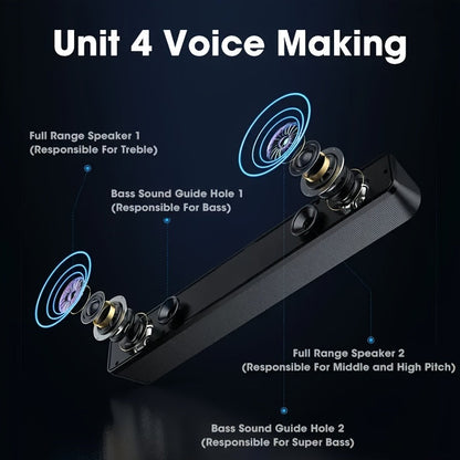 Compact Desktop Speaker with USB Power, Stereo Sound, and Blue LED Lights - Ideal for Computers