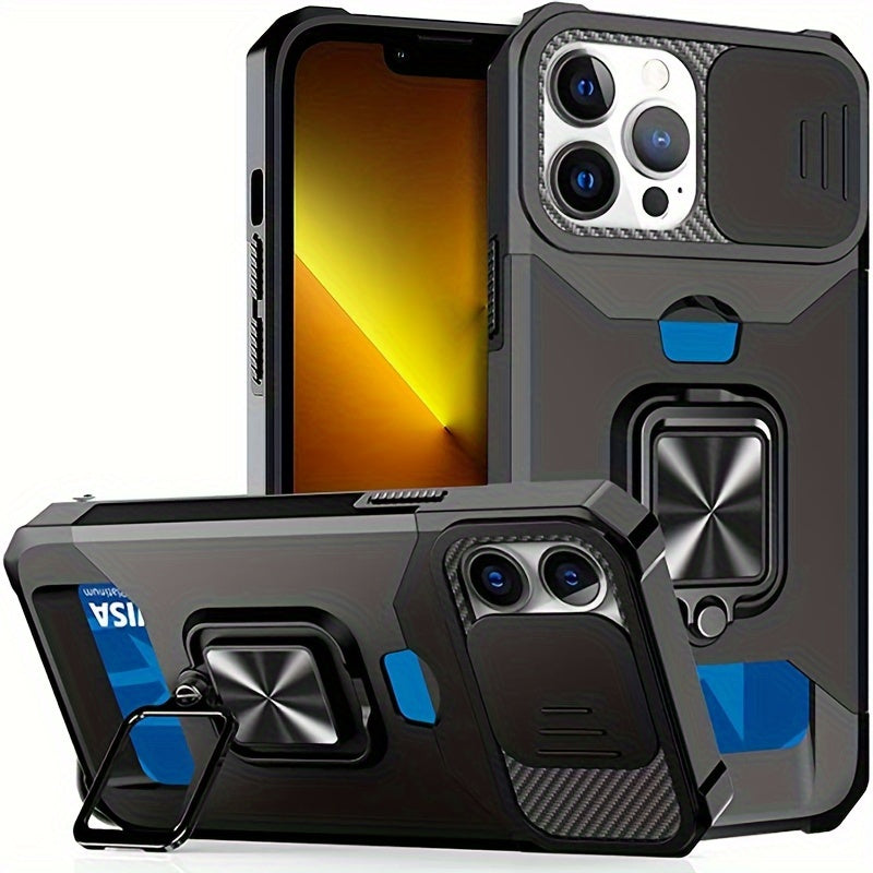 Shockproof Hard Phone Case With Metal Stand And Card Slot