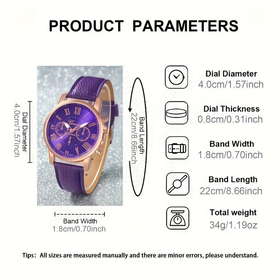 Elegant Boho Chic 4pcs Women's Quartz Watch Set with Faux Leather Straps
