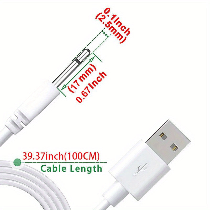 2pcs 3.3ft Long Fast Charging Cord Adapters - High-Speed USB to 2.5mm DC Jack Converters for Rechargeable Massager Wands