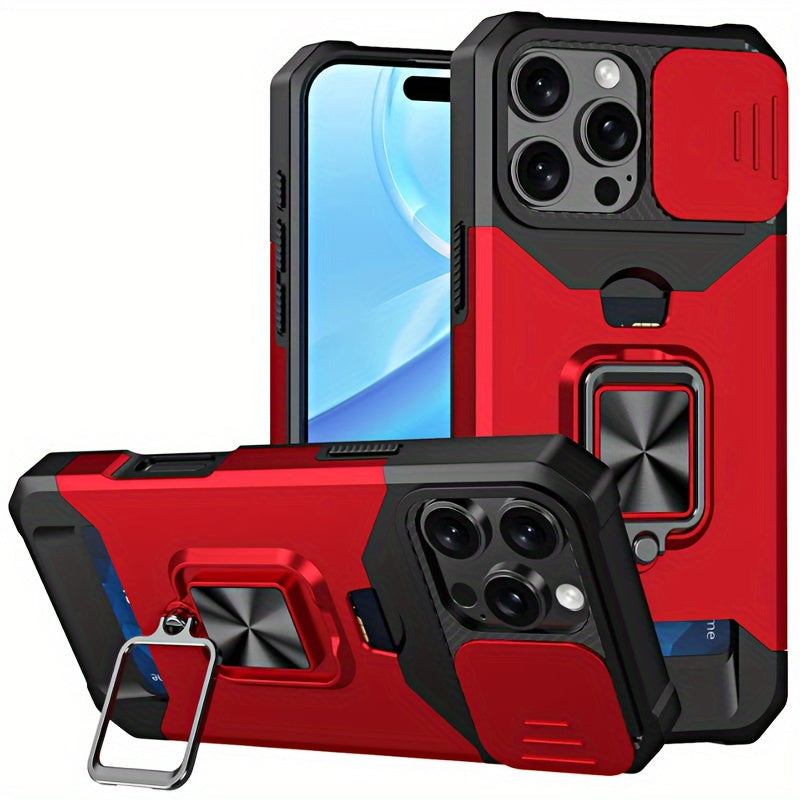 Shockproof Hard Phone Case With Metal Stand And Card Slot