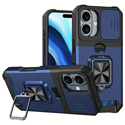 Shockproof Hard Phone Case With Metal Stand And Card Slot