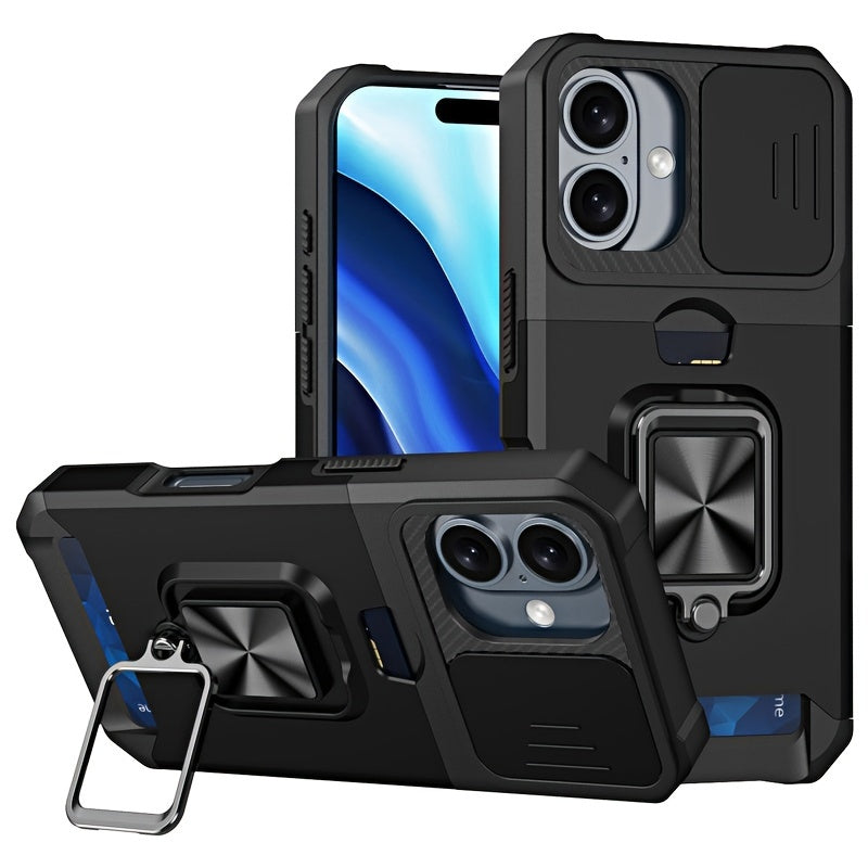Shockproof Hard Phone Case With Metal Stand And Card Slot
