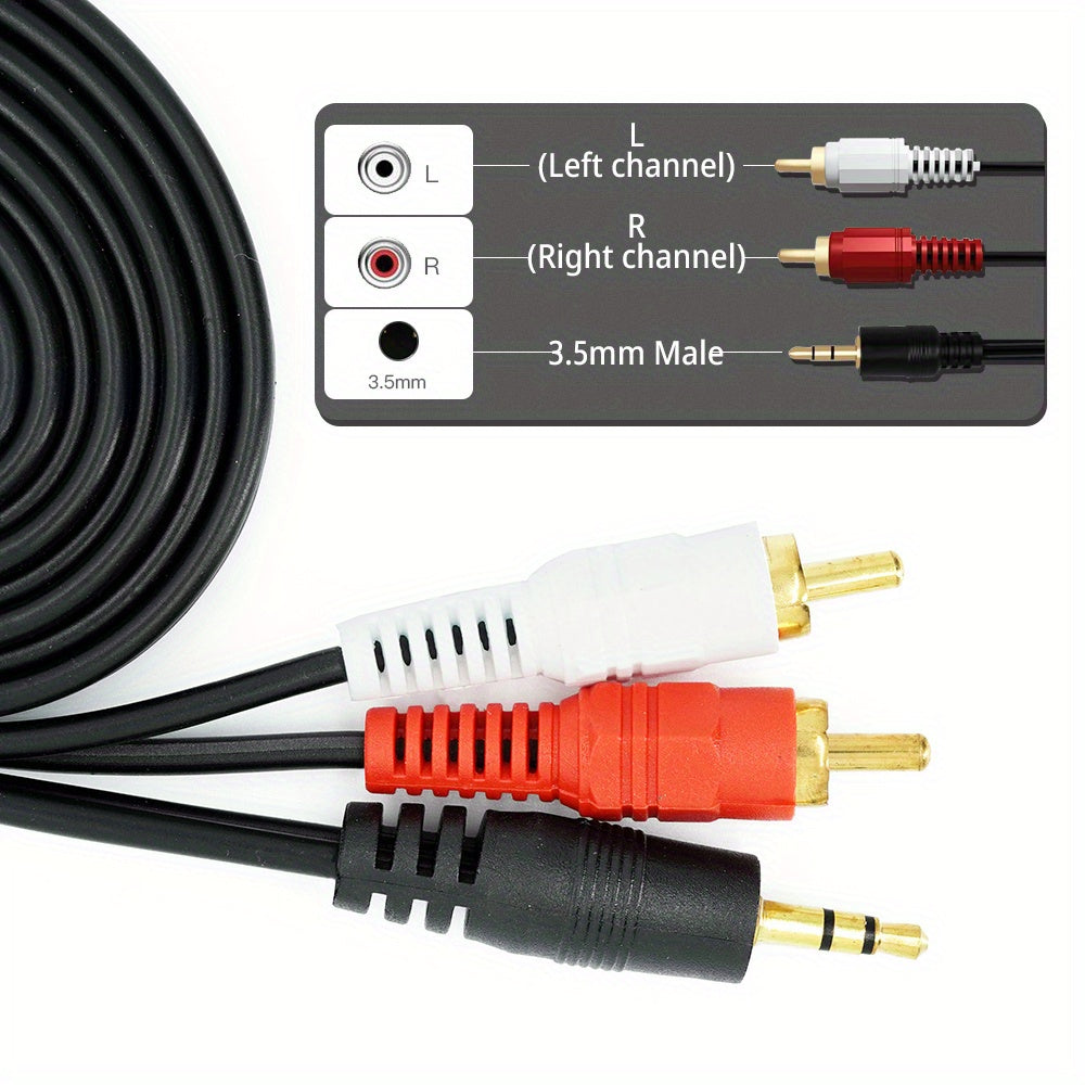1.5 Meter 3.5mm Audio AUX to 2 RCA Male Stereo AV Adapter Cable for Headphone Speaker Amplifier - Premium Quality Plug Wire for Clear Sound and Easy Connection