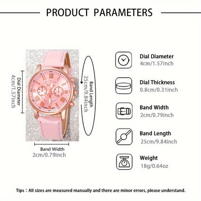 Elegant 6pcs Women's Fashion Quartz Watch Set with Heart Pendant