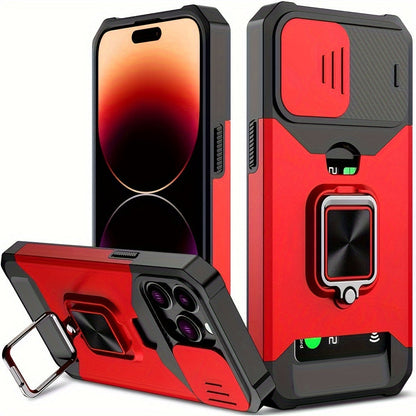 Shockproof Hard Phone Case With Metal Stand And Card Slot