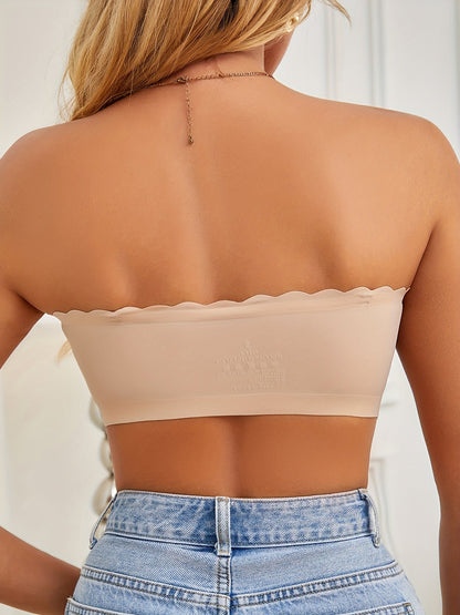 Solid Seamless Strapless Front Closure Wireless Strapless Bra, Sexy Comfy Push Up Bra, Women's Lingerie