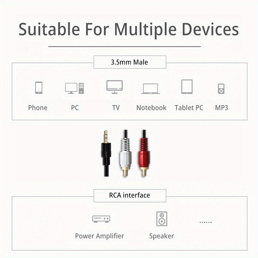 1.5 Meter 3.5mm Audio AUX to 2 RCA Male Stereo AV Adapter Cable for Headphone Speaker Amplifier - Premium Quality Plug Wire for Clear Sound and Easy Connection