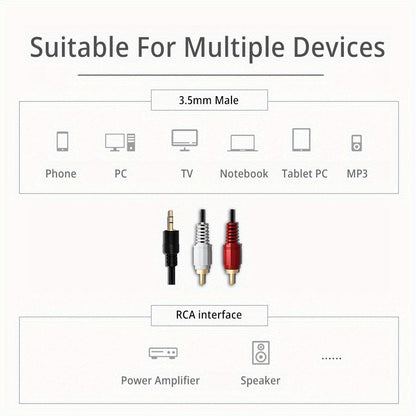 1.5 Meter 3.5mm Audio AUX to 2 RCA Male Stereo AV Adapter Cable for Headphone Speaker Amplifier - Premium Quality Plug Wire for Clear Sound and Easy Connection