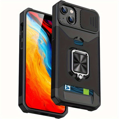 Shockproof Hard Phone Case With Metal Stand And Card Slot