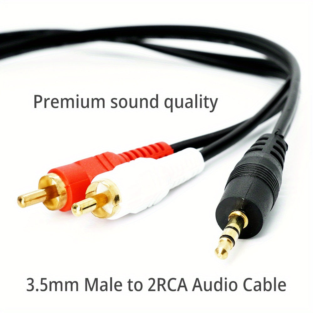 1.5 Meter 3.5mm Audio AUX to 2 RCA Male Stereo AV Adapter Cable for Headphone Speaker Amplifier - Premium Quality Plug Wire for Clear Sound and Easy Connection