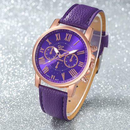 Elegant Boho Chic 4pcs Women's Quartz Watch Set with Faux Leather Straps