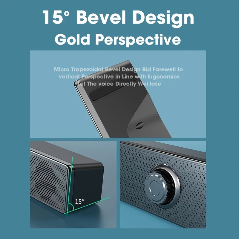 Compact Desktop Speaker with USB Power, Stereo Sound, and Blue LED Lights - Ideal for Computers