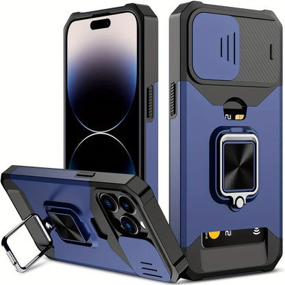 Shockproof Hard Phone Case With Metal Stand And Card Slot
